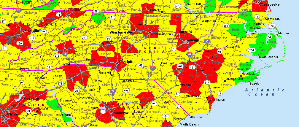 North Carolina Air Quality Map