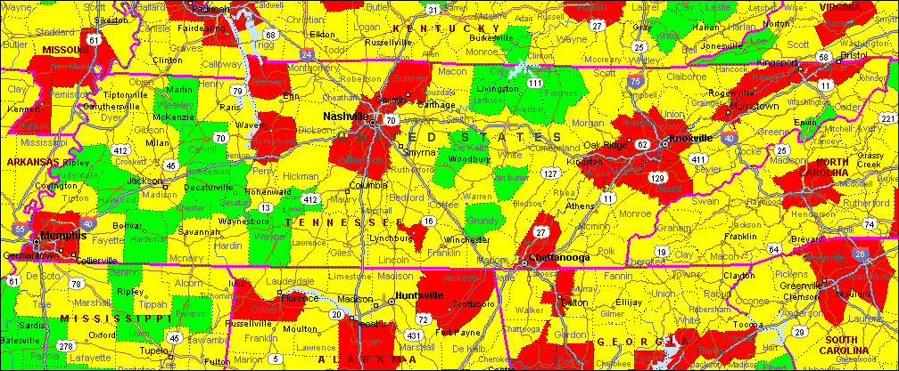 Tennessee Air Quality Map