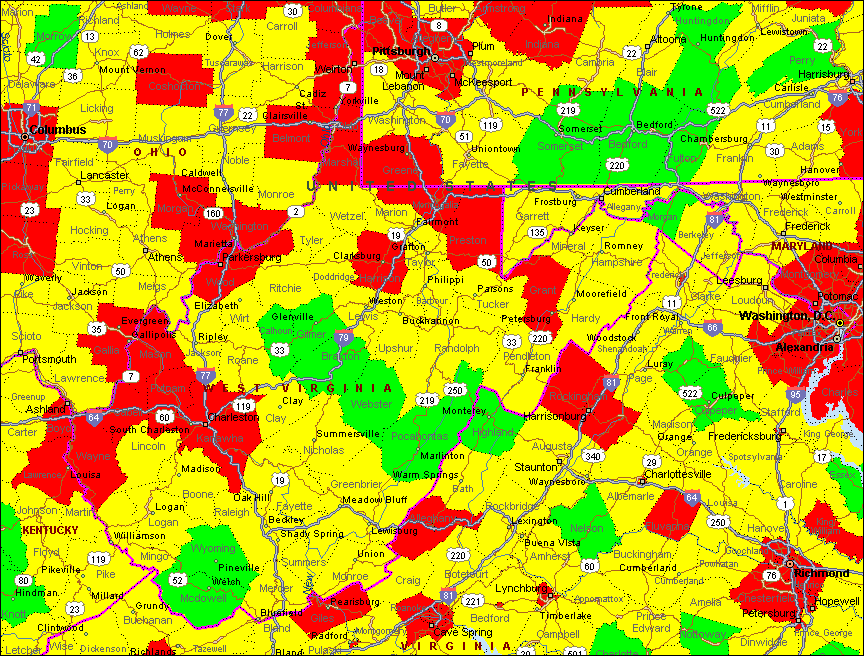 West Virginia Air Quality Map